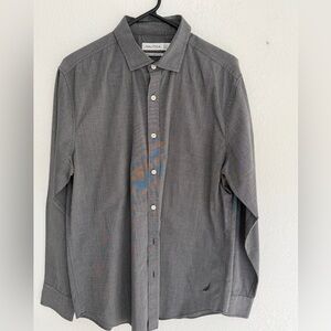 Nautica Men's Gray Long-Sleeve Button-Down Shirt size large
